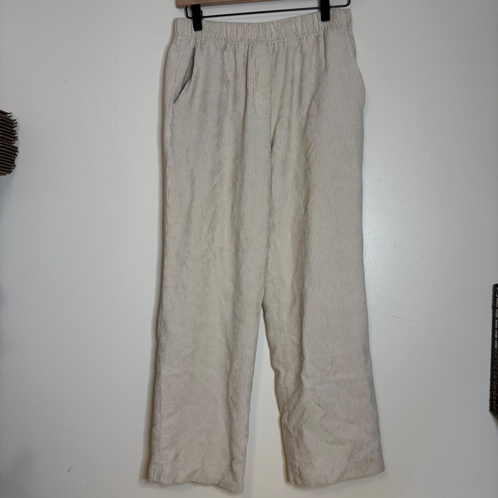 Gerard Darel Paris Corduroy Trousers Women 38 Cream Viscose Elastic Waist Pants